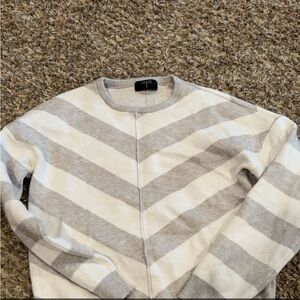 Men's Gray and White Striped Sweater